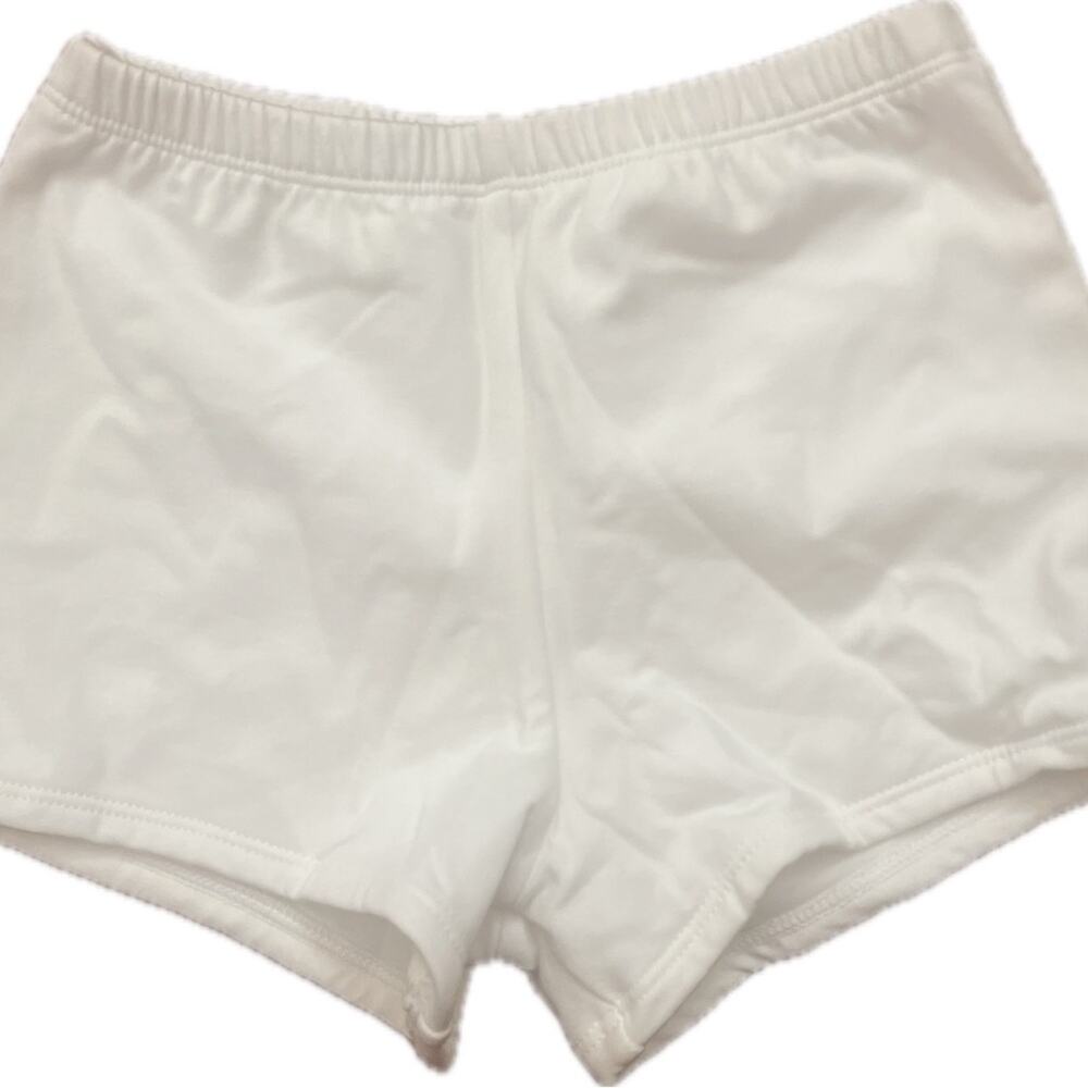 White Athletic Booty Shorts, lined, pull on elastic waist